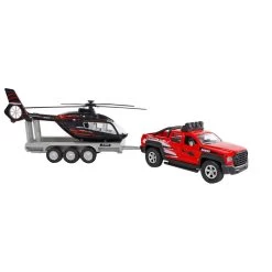 Kids Globe Terreinwagen Met Trailer En Helikopter - 35 Cm